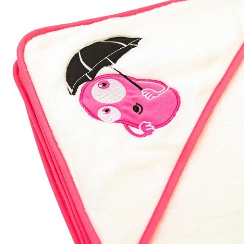 Green Fiber & Totty Köşeli Bebek Havlusu 80x80 cm Beyaz Pembe Kenarlı – Başlıklı, Ultra Emici 3