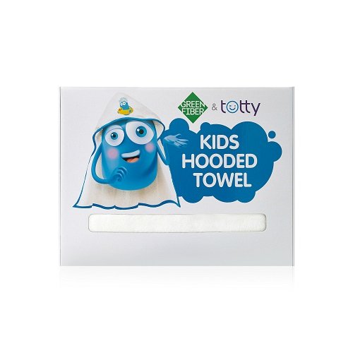 Green Fiber & Totty Köşe Bebek Havlusu 80x80 cm Beyaz Mavi Kenarlı – Başlıklı, Ultra Emici