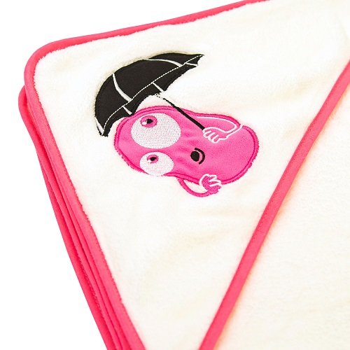 Green Fiber & Totty Köşeli Bebek Havlusu 80x80 cm Beyaz Pembe Kenarlı – Başlıklı, Ultra Emici
