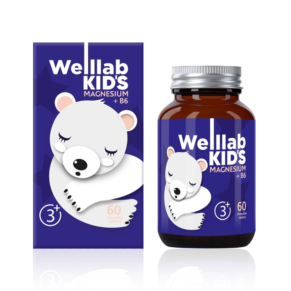 Çocuklar İçin Magnezyumlu Besin Takviyesi WELLLAB KIDS MAGNESIUM + B6 60 Çiğnenebilir Tablet – Mango Aromalı